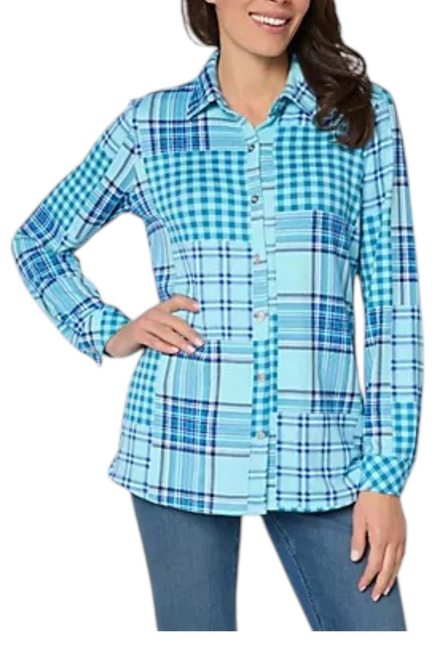 Denim & Co. Women's Heavenly Jersey Printed Tunic Aqua - Regular